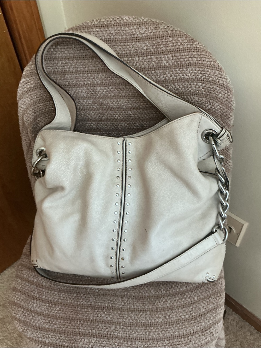 Michael Kors Cream Leather Shoulder Bag with Stud Detail